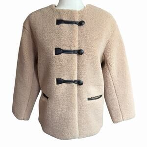 J Crew Factory Coat Women's Sherpa Toggle Beige XSP Petite Bohemian Boho